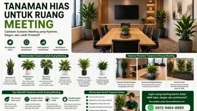 Tanaman hias indoor untuk ruang meeting modern dengan desain kantor elegan dan profesional.
