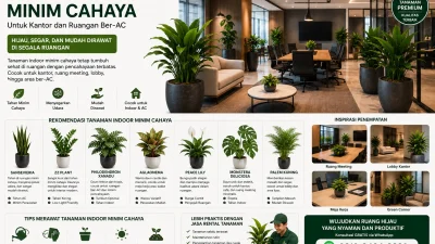 Tanaman indoor minim cahaya untuk kantor modern dan ruang kerja ber-AC dengan desain interior elegan.