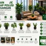 Tanaman penyerap polusi untuk ruangan kantor modern dengan interior hijau dan udara lebih segar.