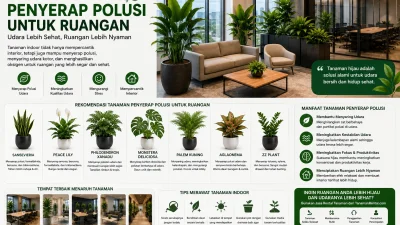 Tanaman penyerap polusi untuk ruangan kantor modern dengan interior hijau dan udara lebih segar.